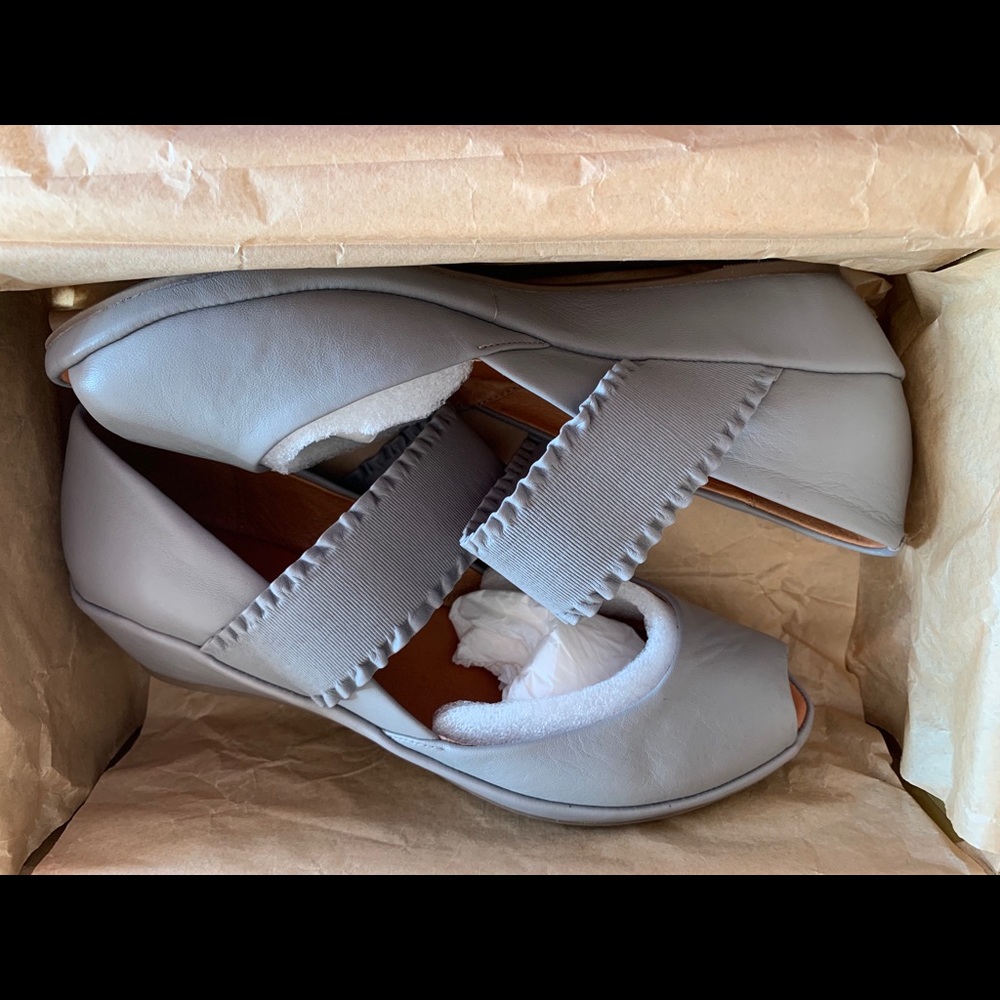 Lovely gray Gentle Souls; wedges size 9.